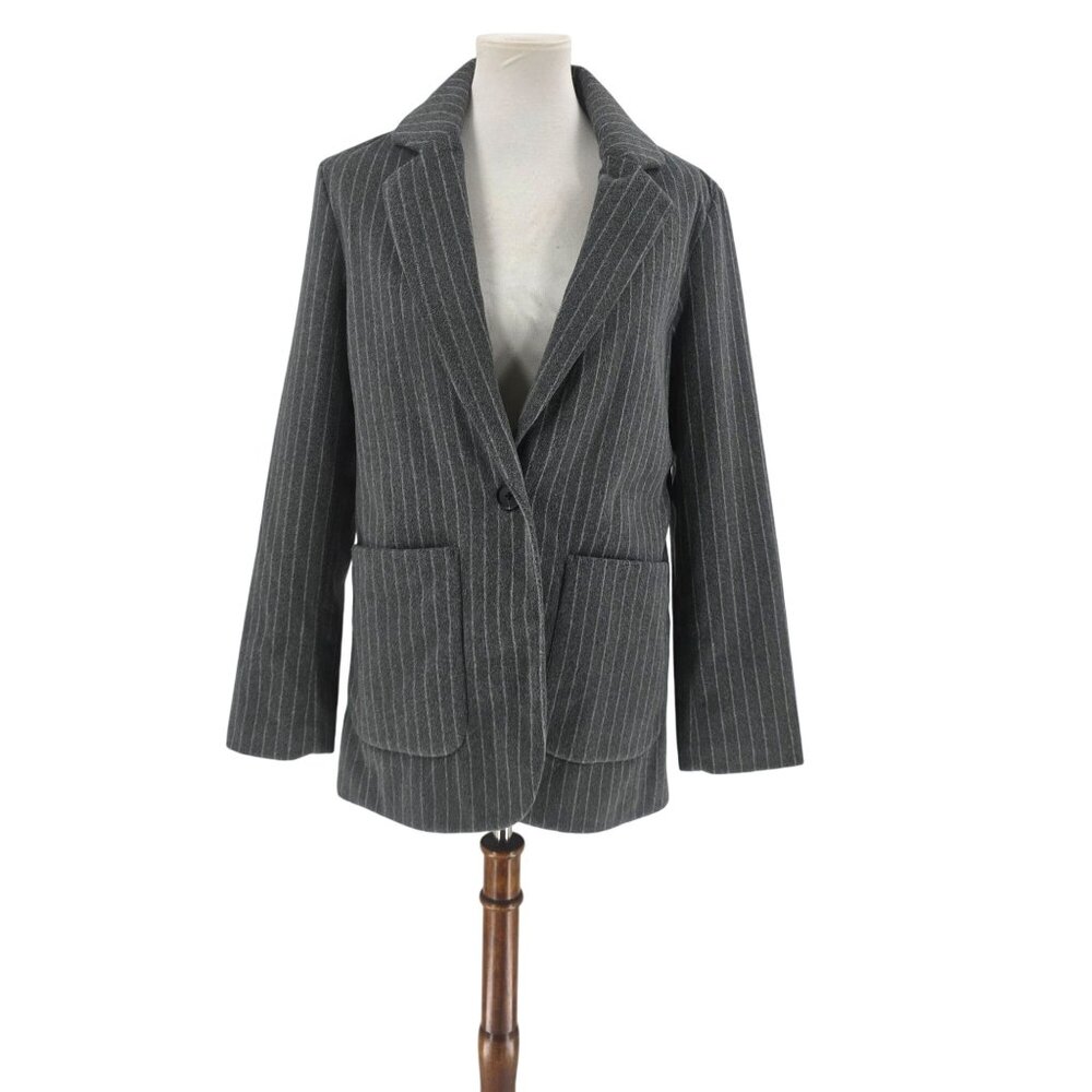 Universal Thread Womens Pinstripe Blazer Size S Gray & White 100% Recycled Polye